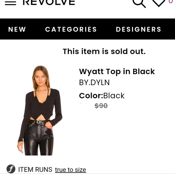 By.Dyln Wyatt Ribbed Long Sleeve Crop Top Black Size XS NWT Revolve - Picture 10 of 10